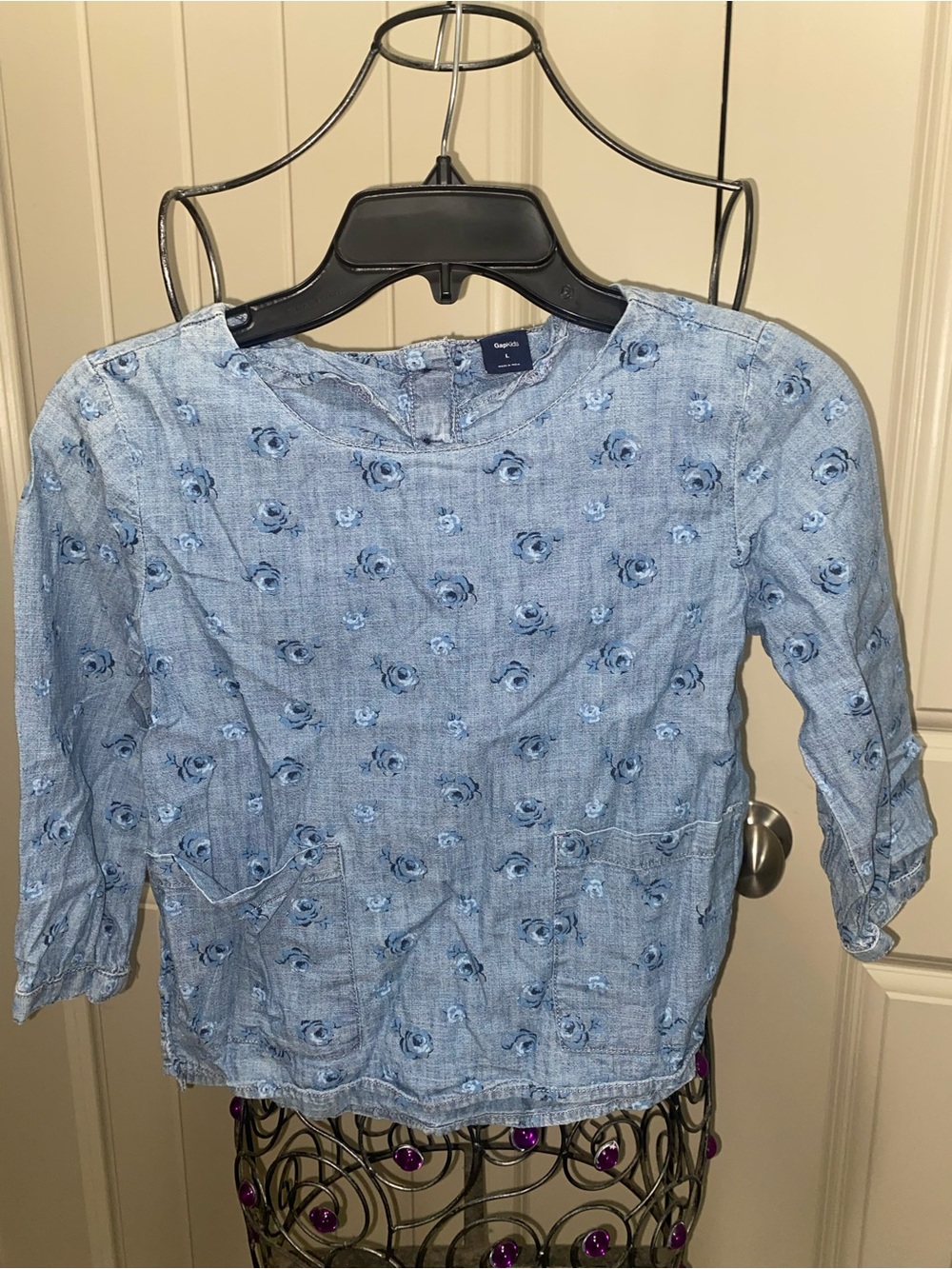 Gap blue denim  Floral Embroidered Girls' Long-Sleeve Top large